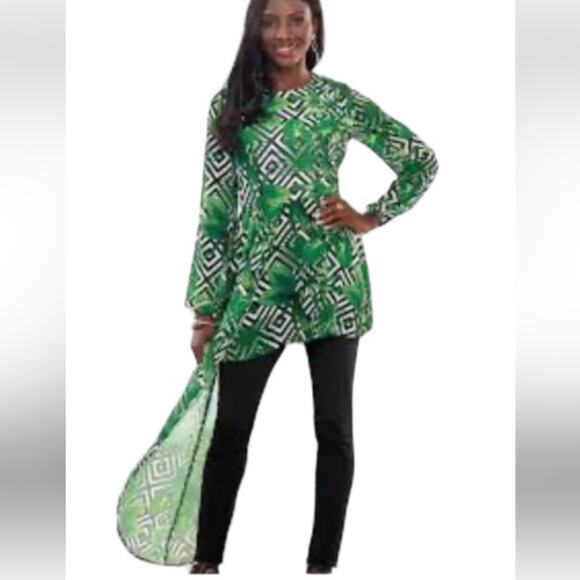 Ashro Tops - Ashro Abiola Draped Palm Print Tropical Hi Low top. Sz XL